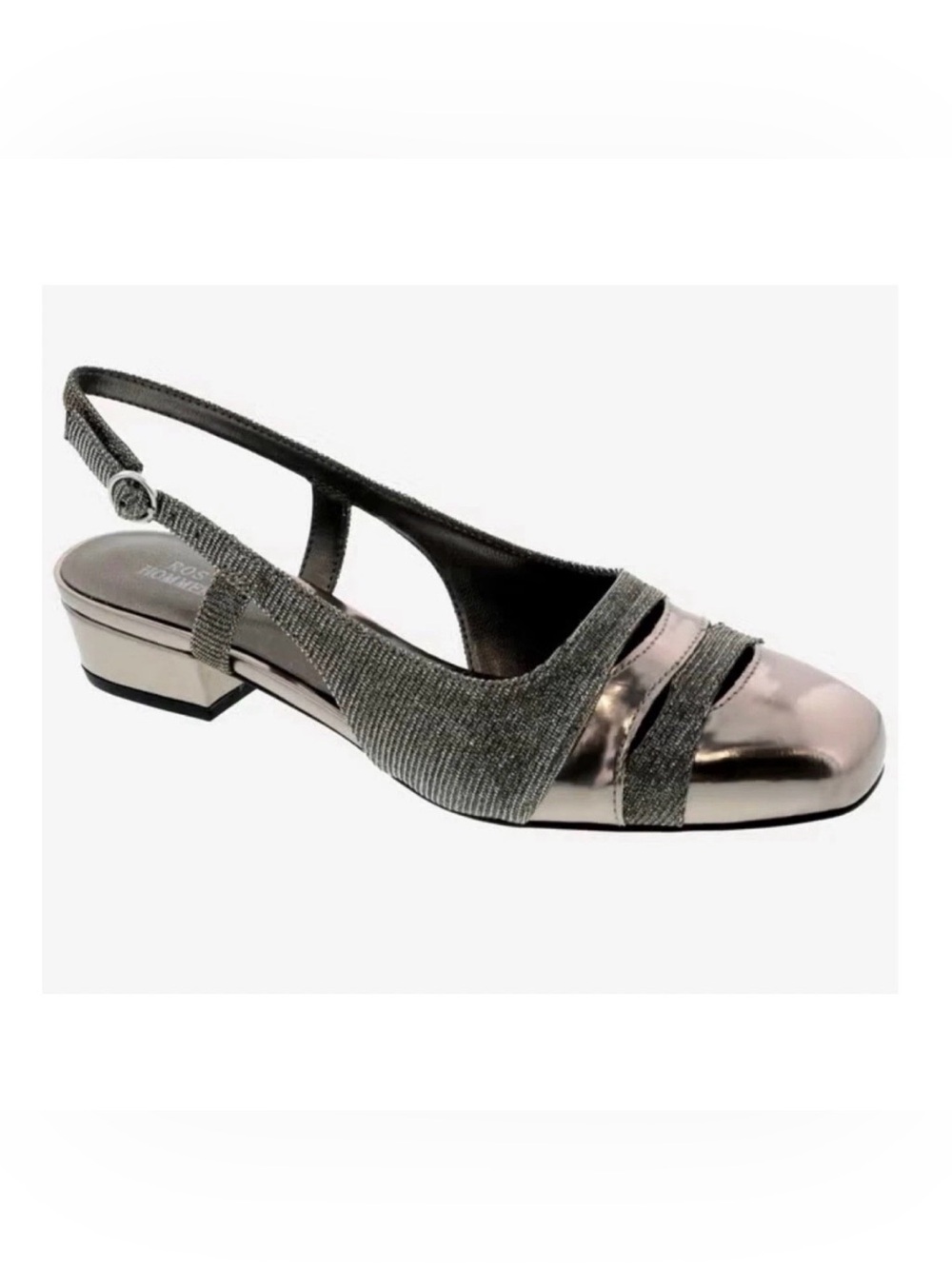 Ros Hommerson Metallic Silver Slingback Low Block Heel Pumps 10 Narrow